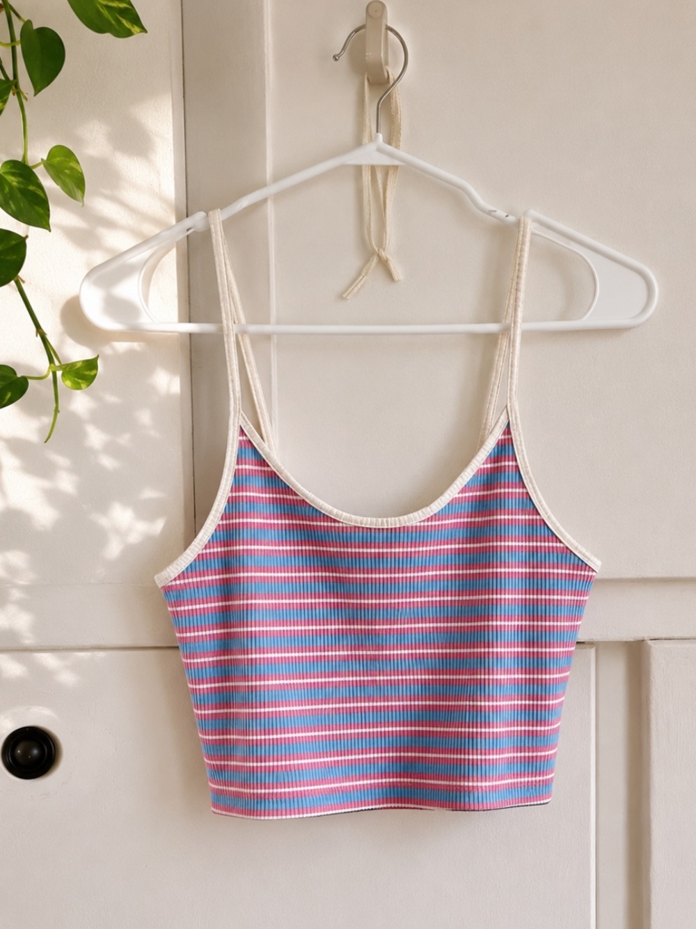Ribbed Striped Spaghetti Tank - Pink & Blue